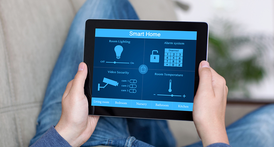 The ability to access and control security components from a mobile device is one of the top smart home trends in Alpharetta. Close-up of smart home security app.